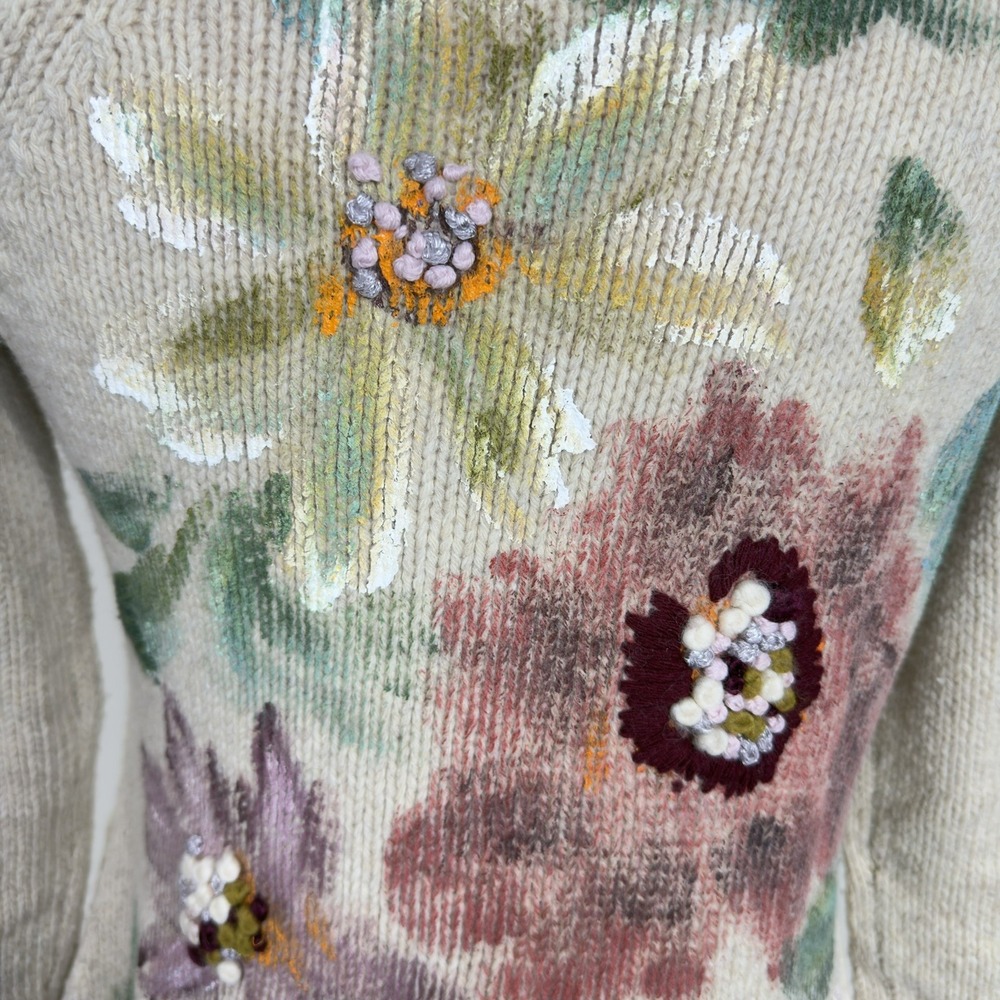 Anthopologie Sleeping On Snow Sweater Coat Hand Painted Poppies Size Medium - Picture 11 of 16